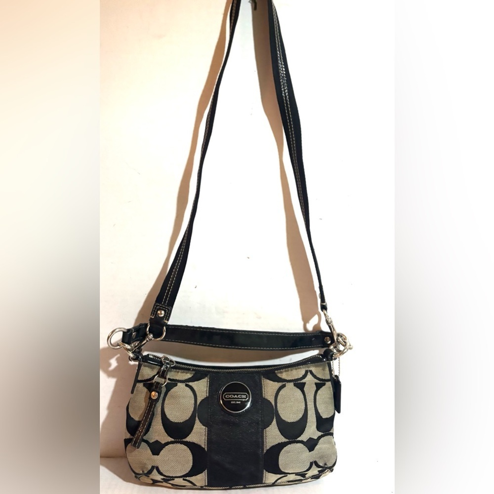 Vintage Coach Black and Beige Signature Crossbody Bag